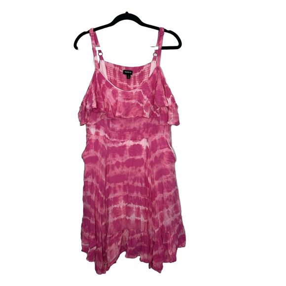 Torrid Dress Women's 1/1X Pink Tie-Dye Mini Gauze Lined Pockets Smock Stretch - Picture 3 of 14